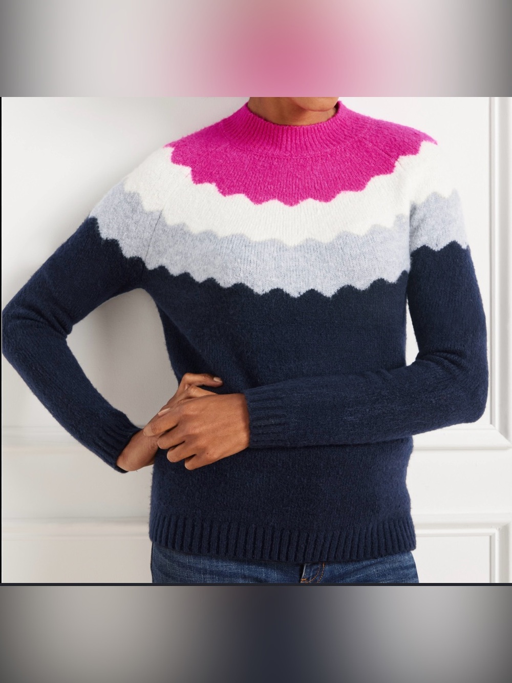 Talbots Mockneck Sweater - Scalloped Yoke Size Large Petite Fall Spring Winter